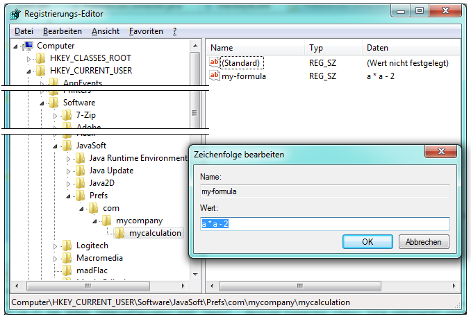 Example Preferences-Configuration for Windows for key "com/mycompany/mycalculation/my-formula"